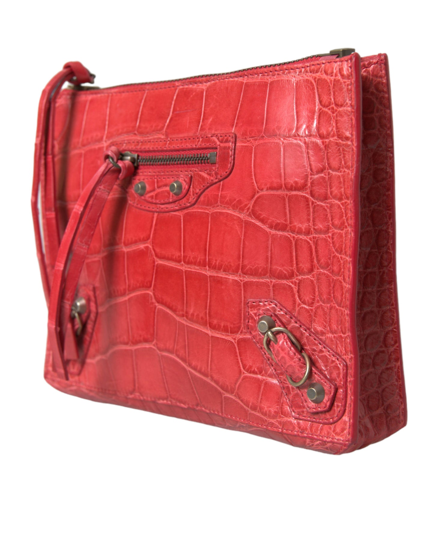 Balenciaga Rote exotische Haut Leder Classic Pouch Geldbörse Handgelenk Tasche