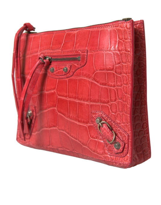 Balenciaga Rote exotische Haut Leder Classic Pouch Geldbörse Handgelenk Tasche
