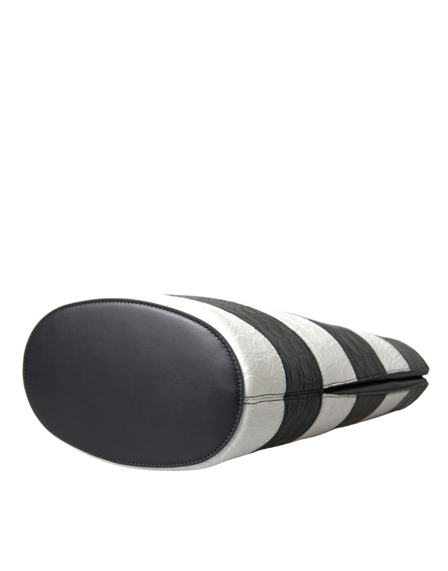 Balenciaga Schwarz-weiß gestreifte Exotenhaut Leder Maxi Bucket Tote Bag