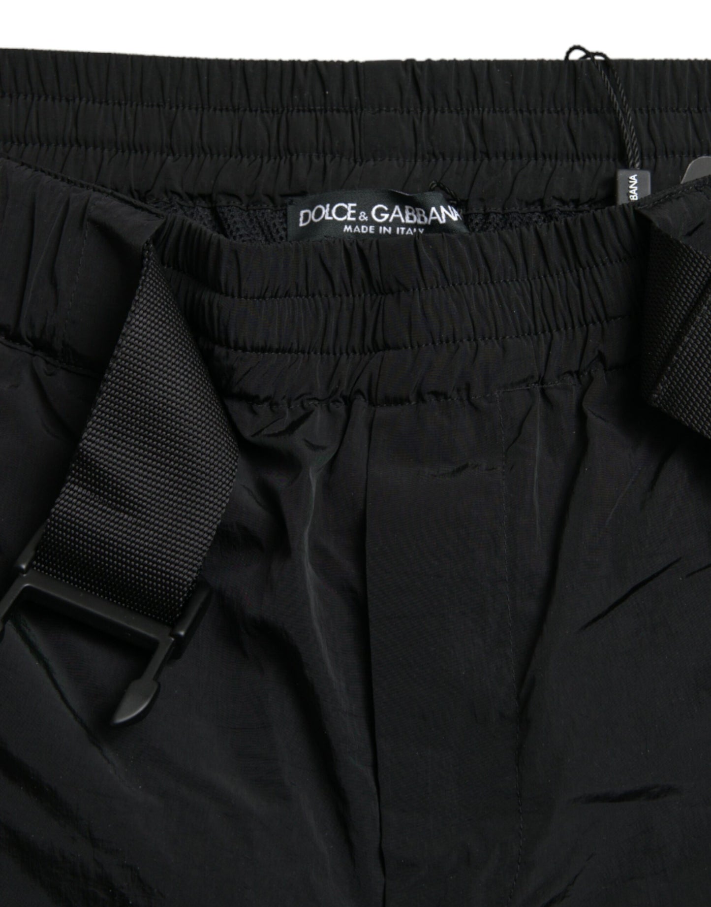 Dolce & Gabbana Schwarz-Rot Leopard Print Nylon Jogger Hose