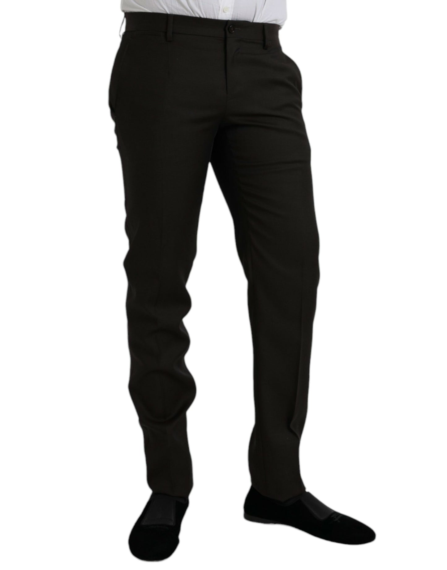 Dolce & Gabbana Dunkelbraune Wolle Slim Fit Formal Hose