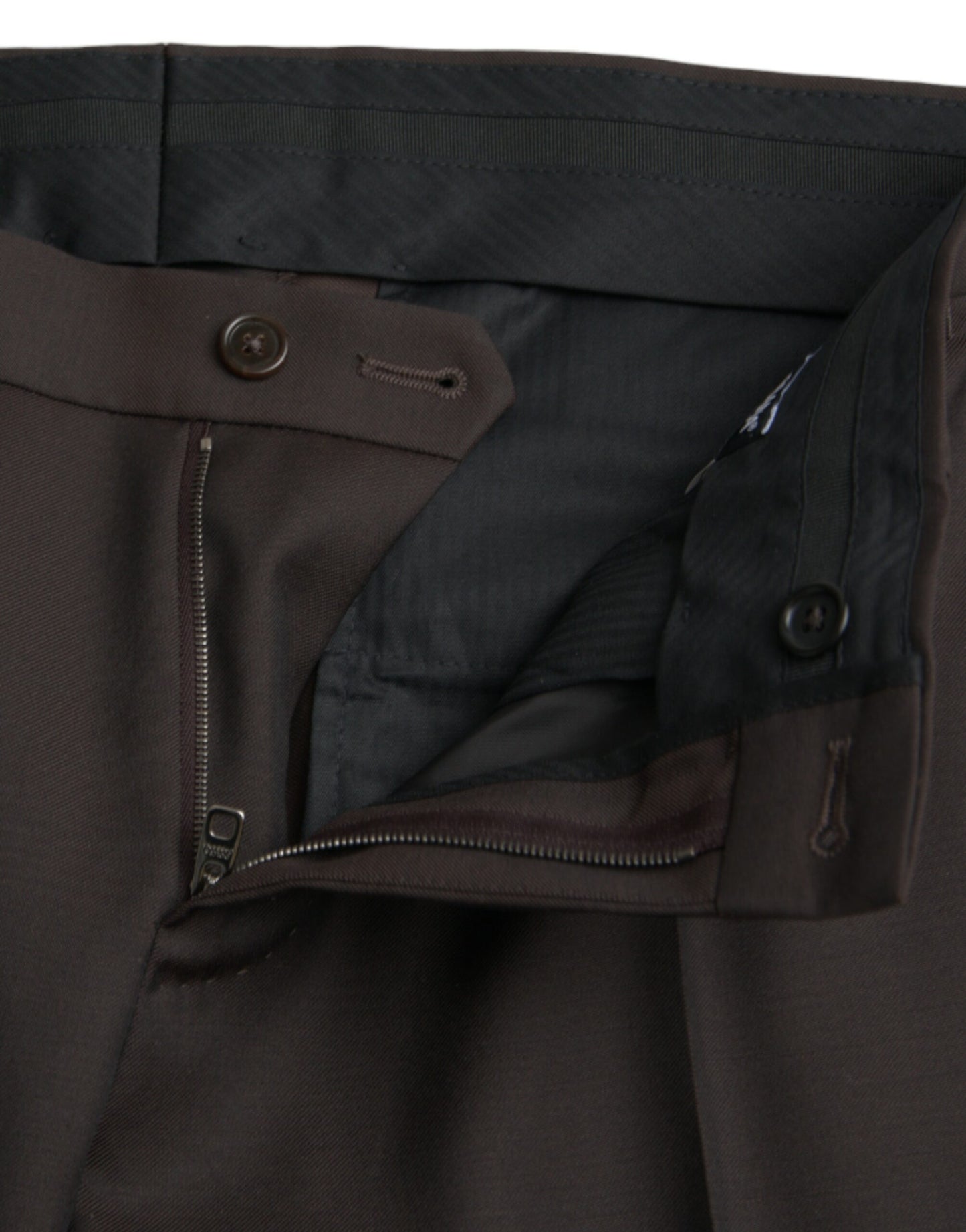 Dolce & Gabbana Dunkelbraune Wolle Slim Fit Formal Hose