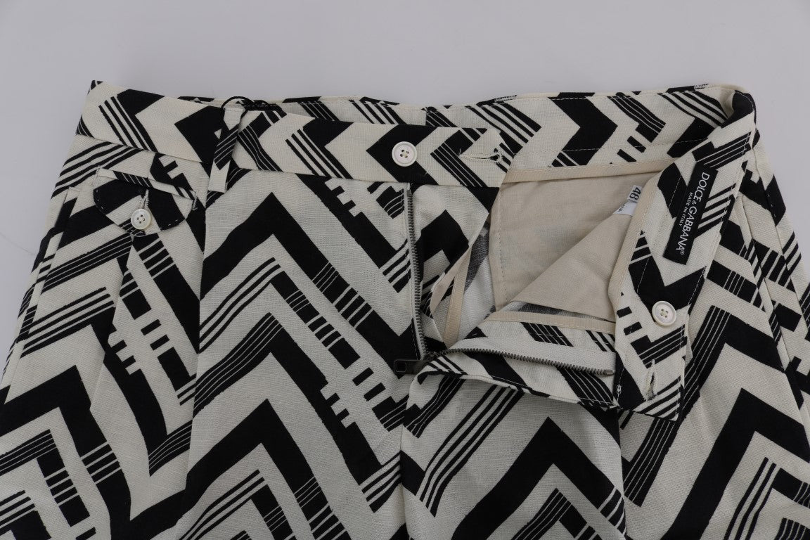 Dolce & Gabbana Weiß-schwarz gestreifte Baumwoll-Leinen-Shorts