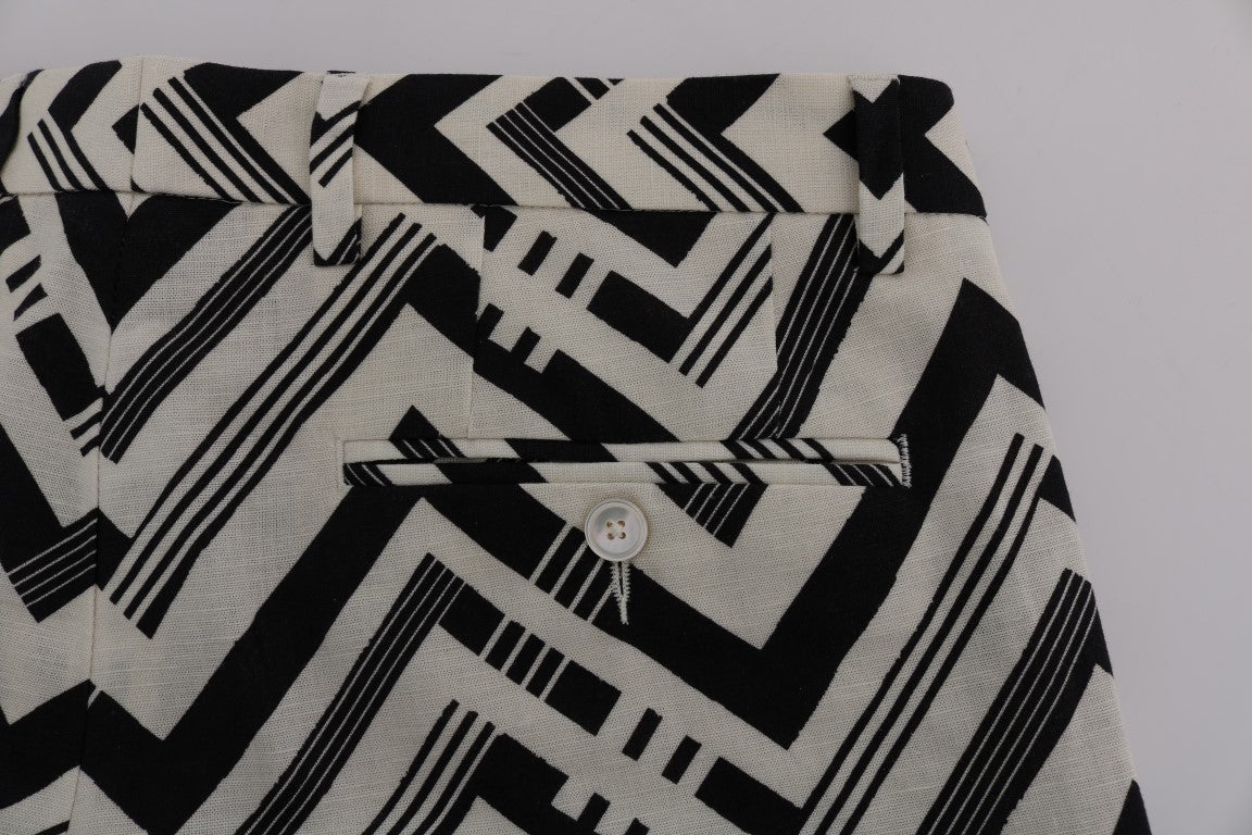 Dolce & Gabbana Weiß-schwarz gestreifte Baumwoll-Leinen-Shorts