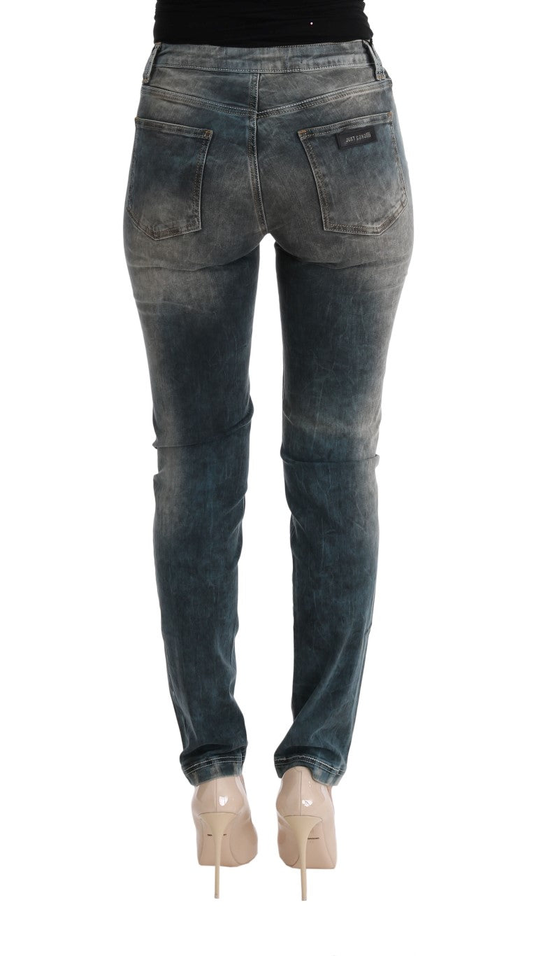 Cavalli Blaue Waschung Baumwollmischung Slim Fit Jeans