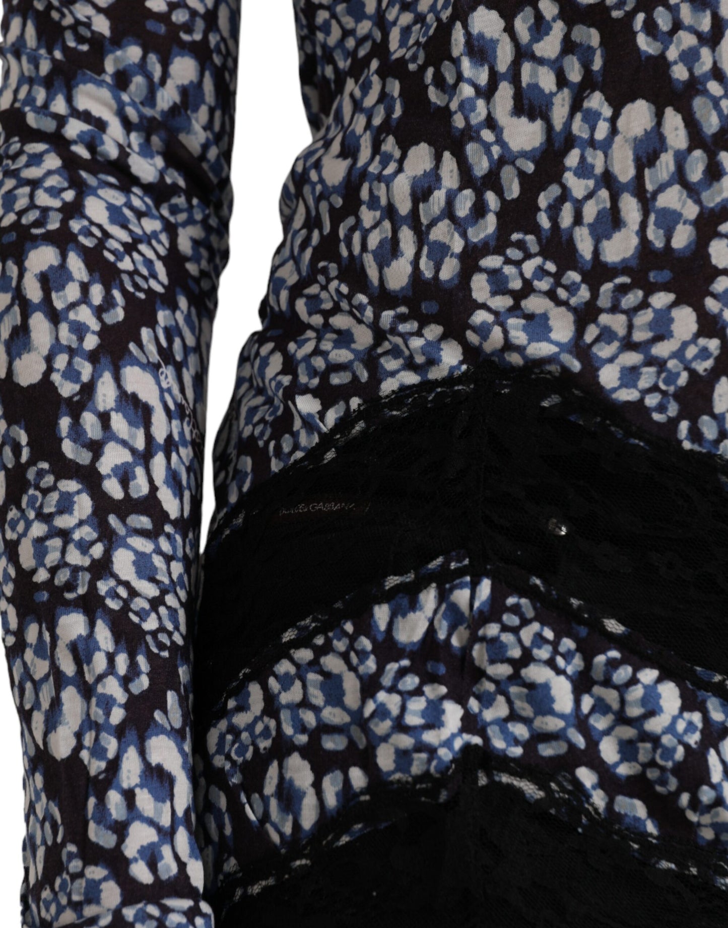 Just Cavalli Blaue florale Spitze mit langen Ärmeln Top Unterwäsche Bluse