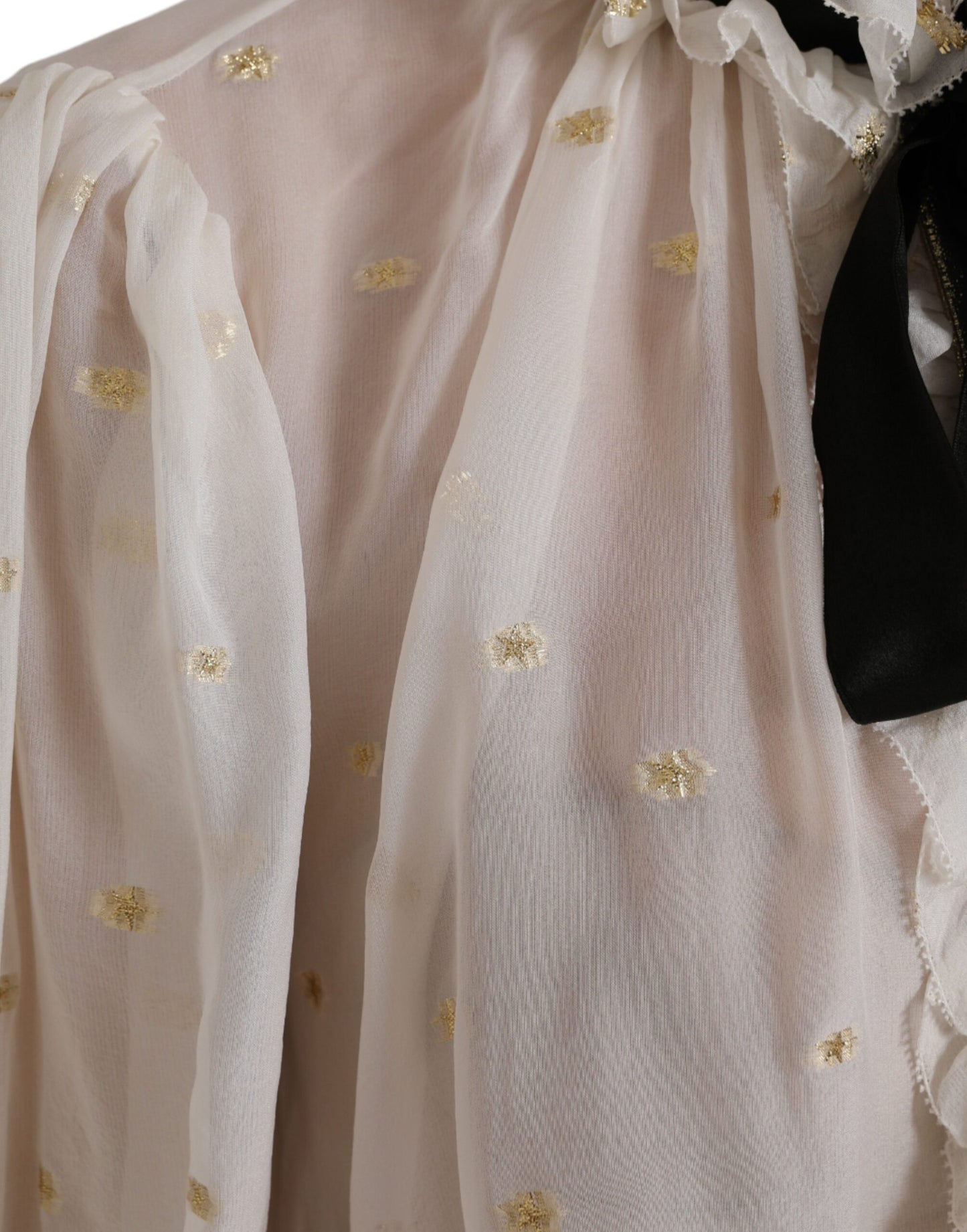 Dolce & Gabbana Off White Seidenmischung Ascot-Kragen Bluse Top