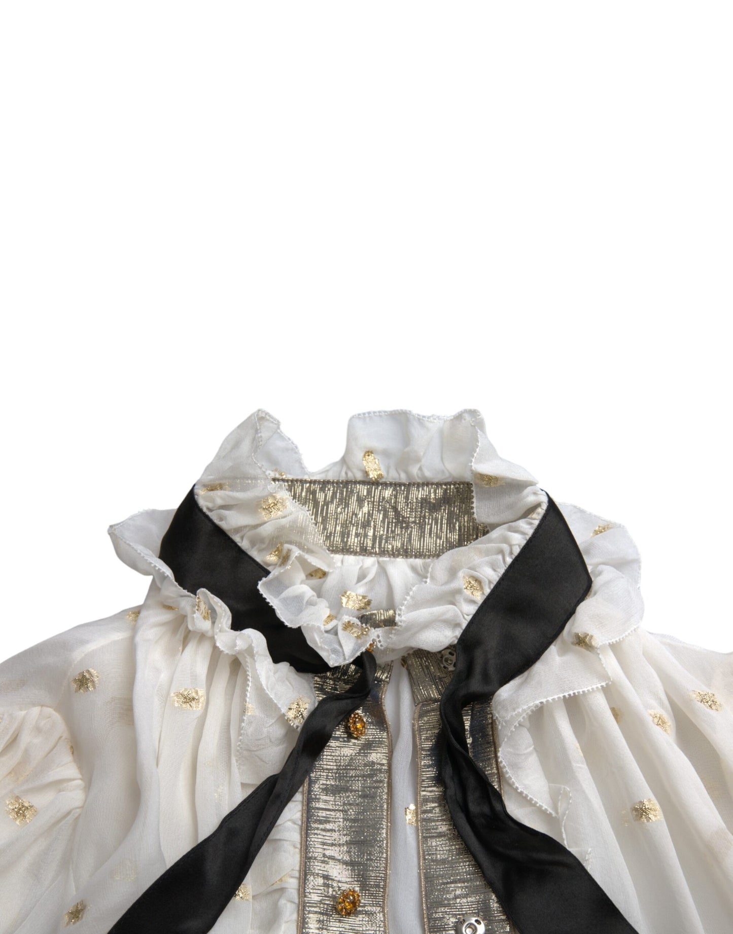 Dolce & Gabbana Off White Seidenmischung Ascot-Kragen Bluse Top