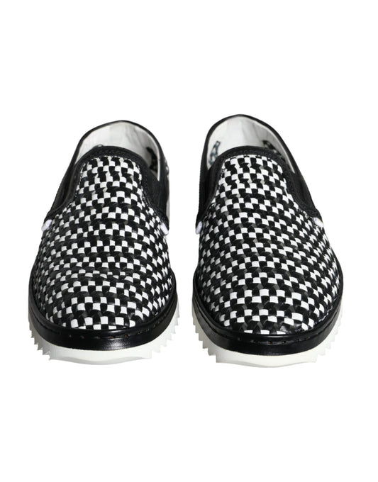 Dolce & Gabbana Schwarz Weiß Weaved Slip On Männer Loafers Schuhe