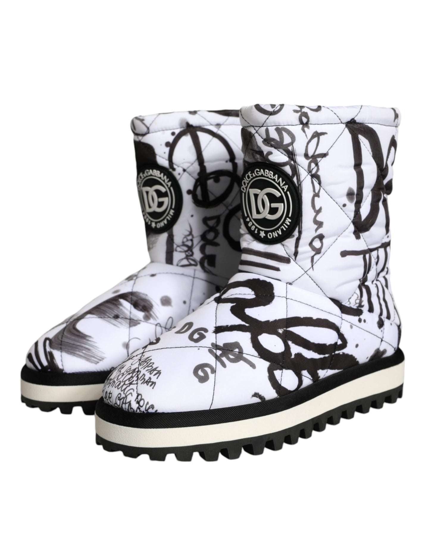 Dolce & Gabbana Weiße gepolsterte Logo Print Mid Calf Stiefel Schuhe