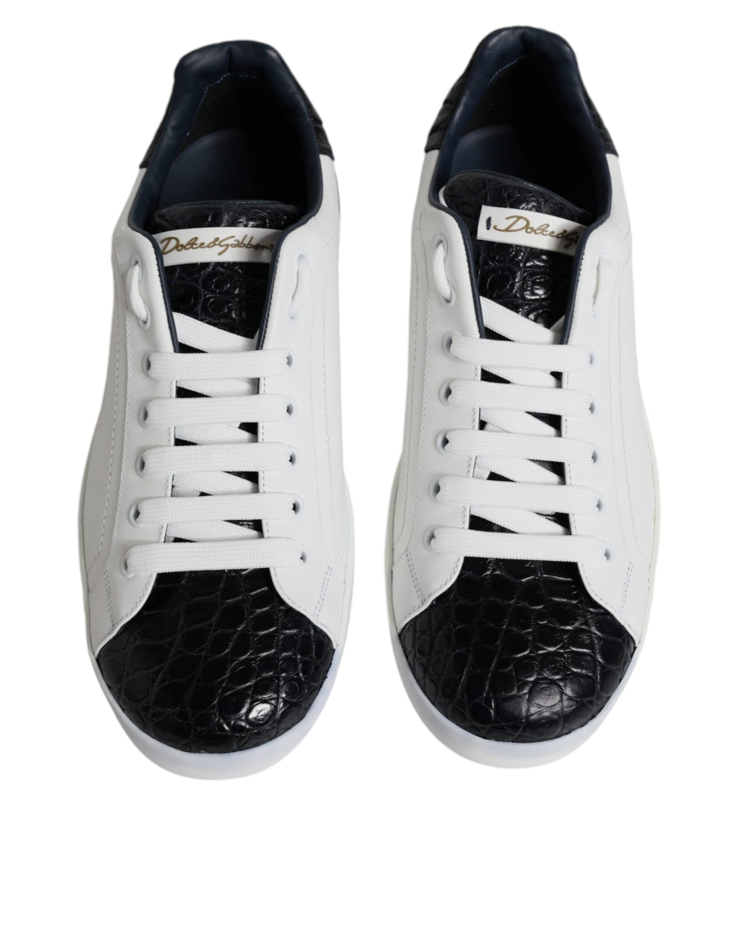 Dolce & Gabbana Weißes Leder Logo Portofino Sneaker Schuhe