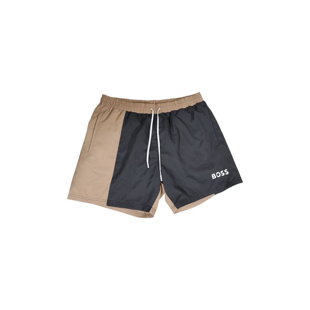 Hugo Boss Beigefarbene Badeshorts aus Polyester