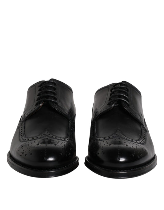 Dolce & Gabbana Schwarzes Leder Derby Wingtip Formelle Schuhe