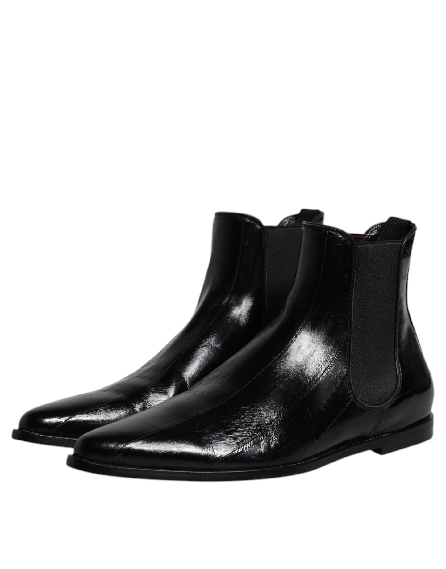 Dolce & Gabbana Schwarzes Leder Chelsea Herrenstiefel Schuhe