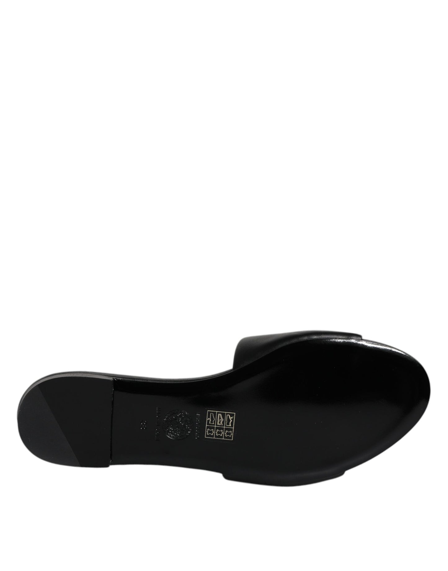 Versace Schwarz Leder Logo Plaque Slip On Slides Flats Schuhe