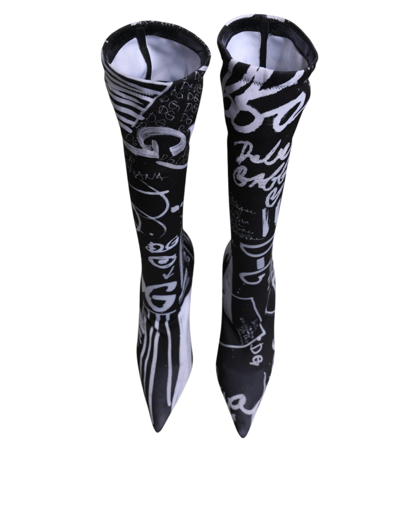 Dolce & Gabbana Schwarz Logo Stretch Heels Hohe Stiefel Schuhe