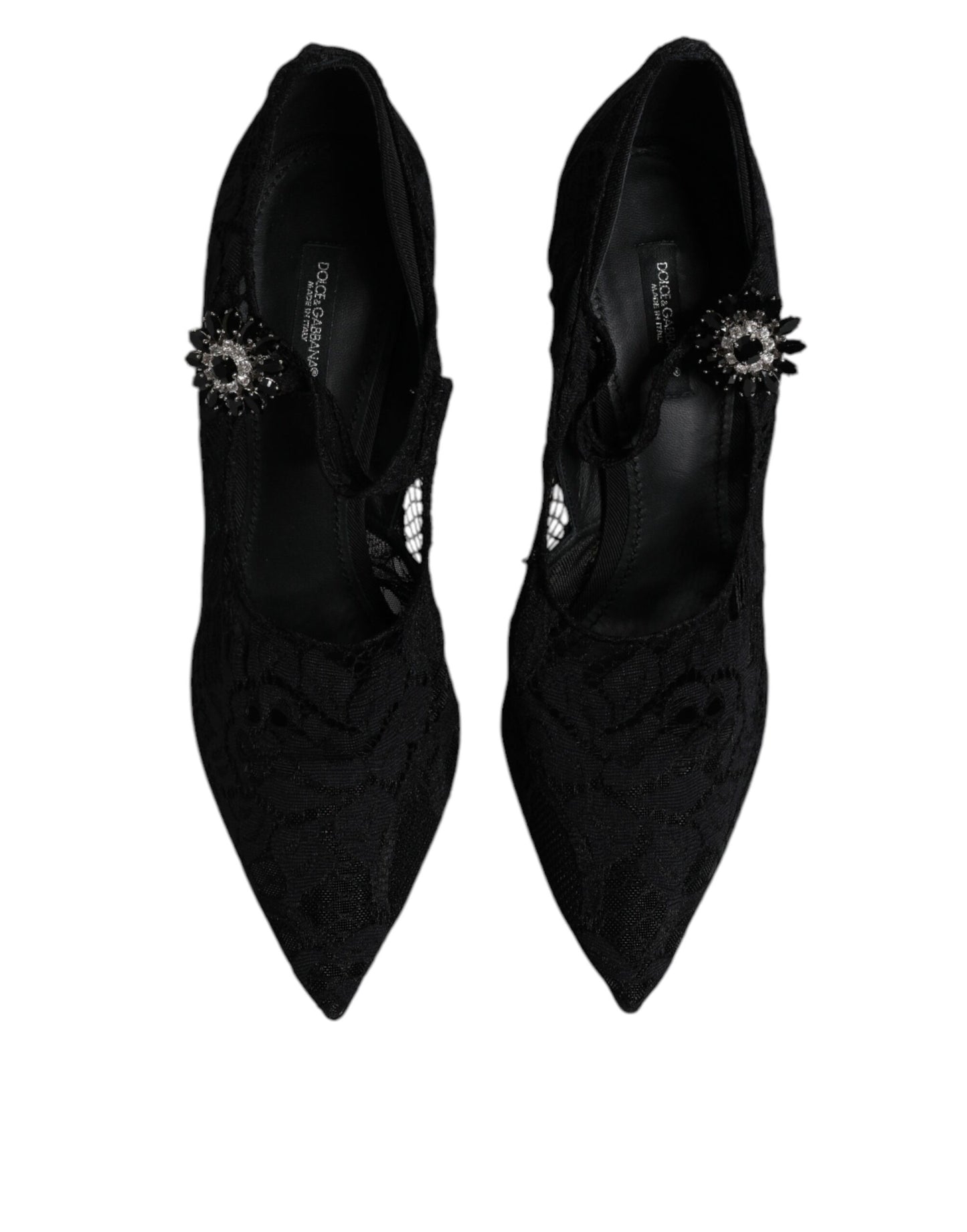 Dolce & Gabbana Schwarz Spitze Kristalle Mary Jane Pumps Schuhe
