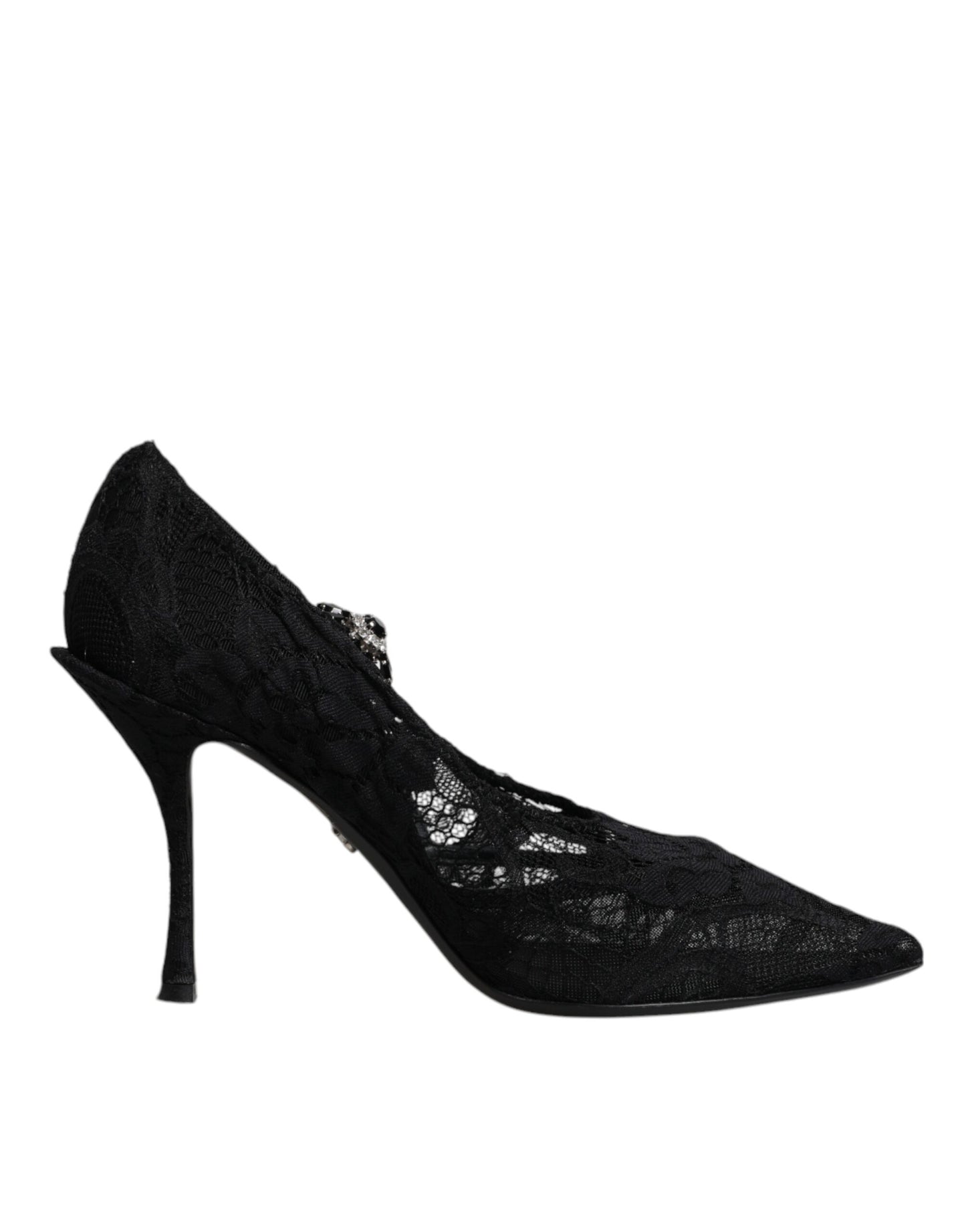 Dolce & Gabbana Schwarz Spitze Kristalle Mary Jane Pumps Schuhe