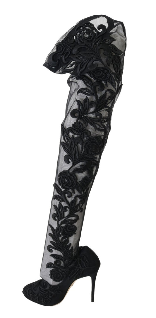 Dolce & Gabbana Schwarze floral bestickte Socken Stiefel