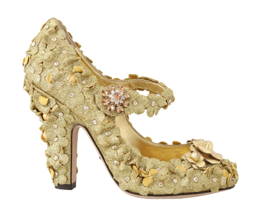 Dolce & Gabbana Gold Floral Kristall Mary Janes Pumps