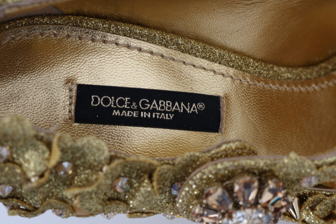 Dolce & Gabbana Gold Floral Kristall Mary Janes Pumps