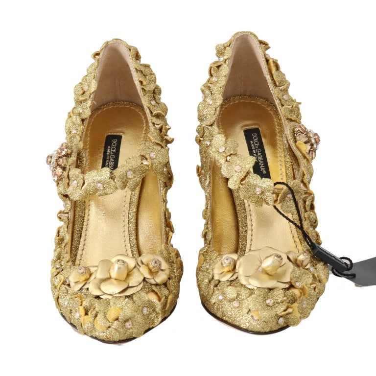 Dolce & Gabbana Gold Floral Kristall Mary Janes Pumps