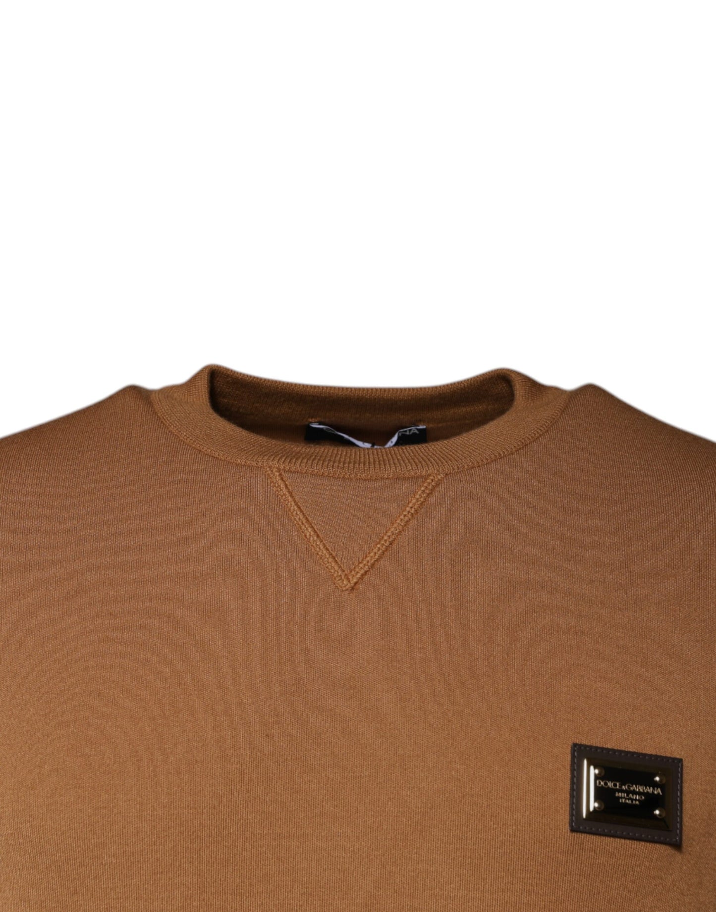 Dolce & Gabbana Brauner Logo-Plakette Rundhals-Pullover