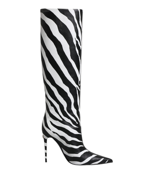 Dolce & Gabbana Schwarz Weiß Zebra Absätze Hohe Stiefel Schuhe