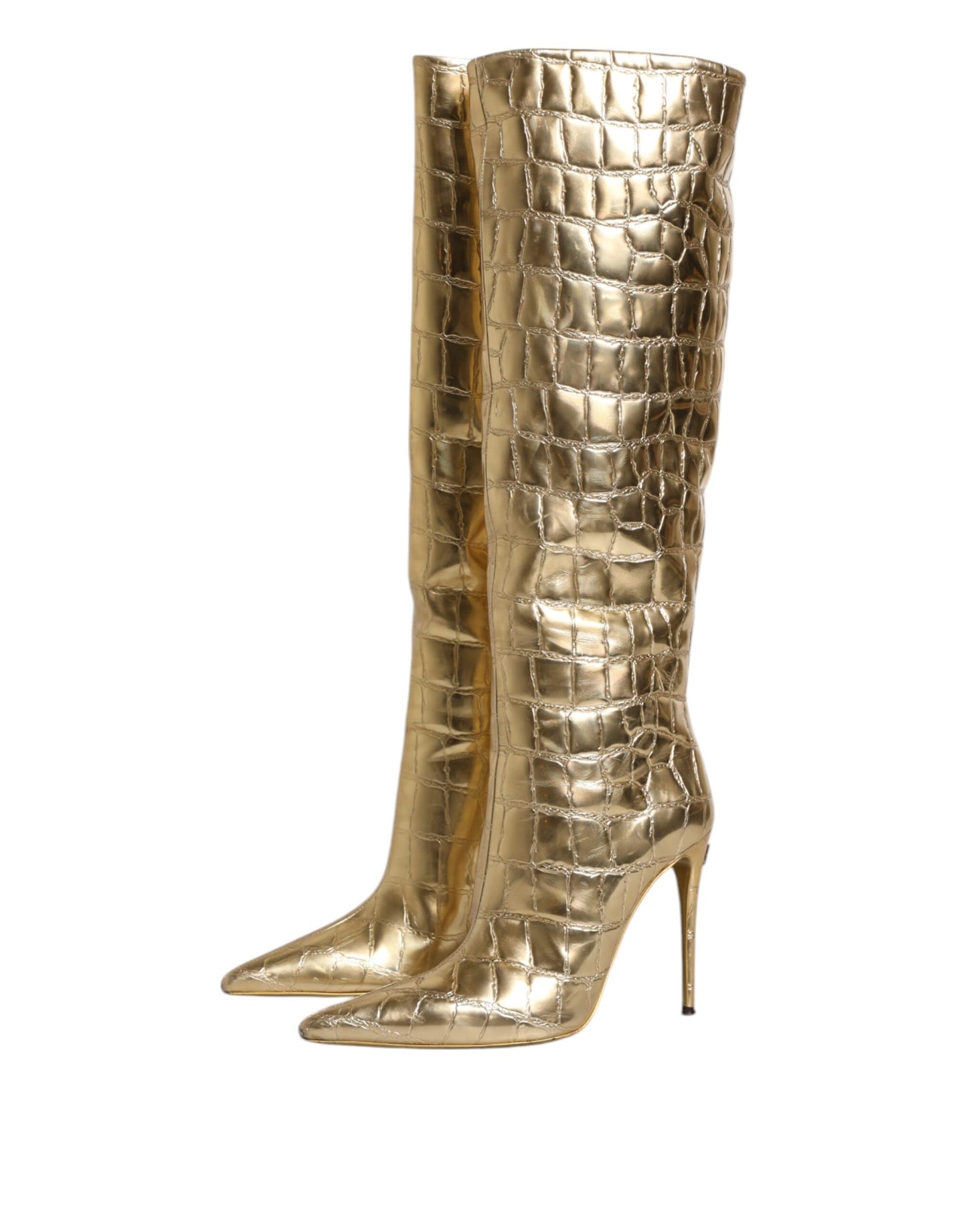 Dolce & Gabbana Gold Leder Stiletto Heels Hohe Stiefel Schuhe