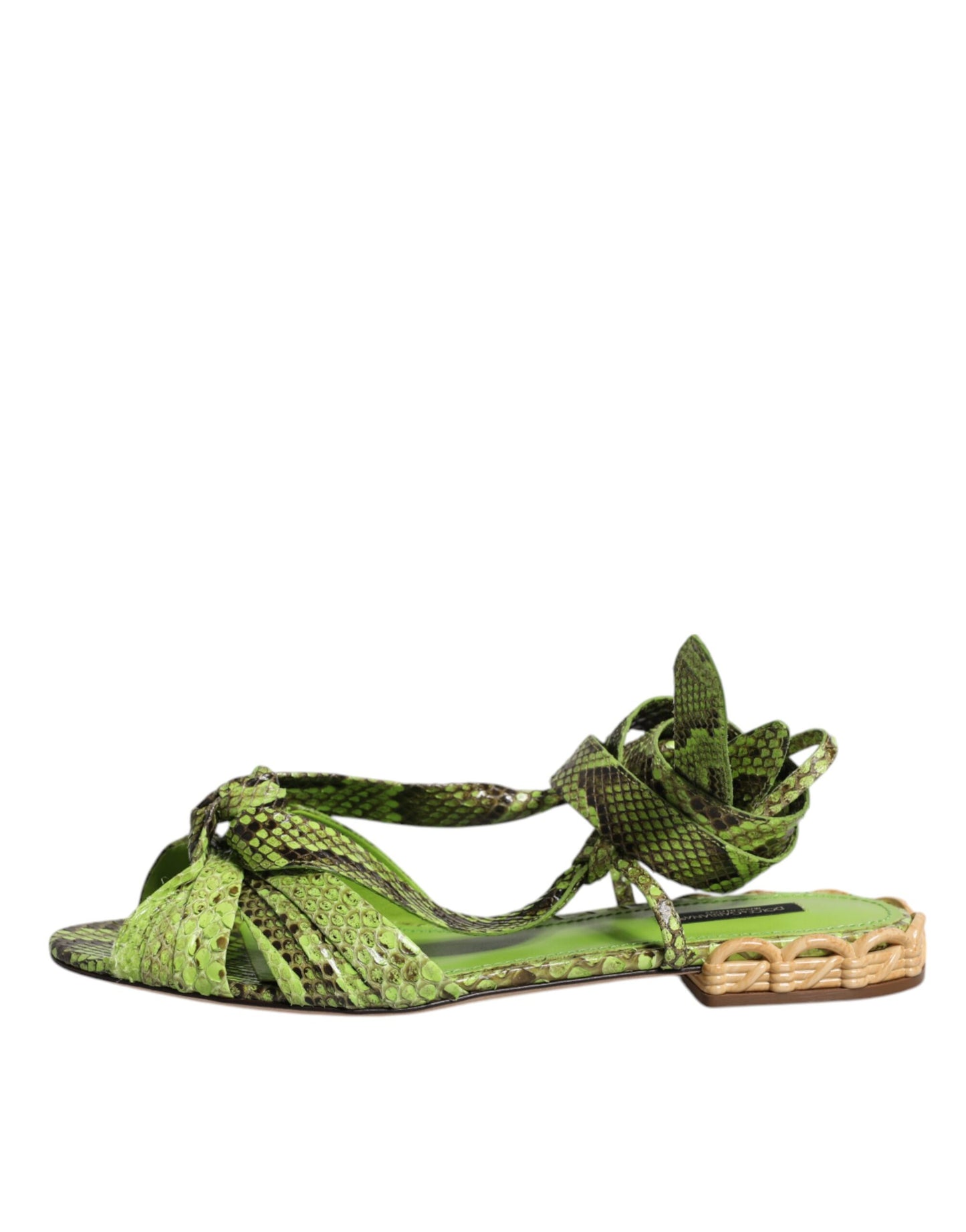 Dolce & Gabbana Grüne Animal Print Ankle Wrap Sandalen Schuhe