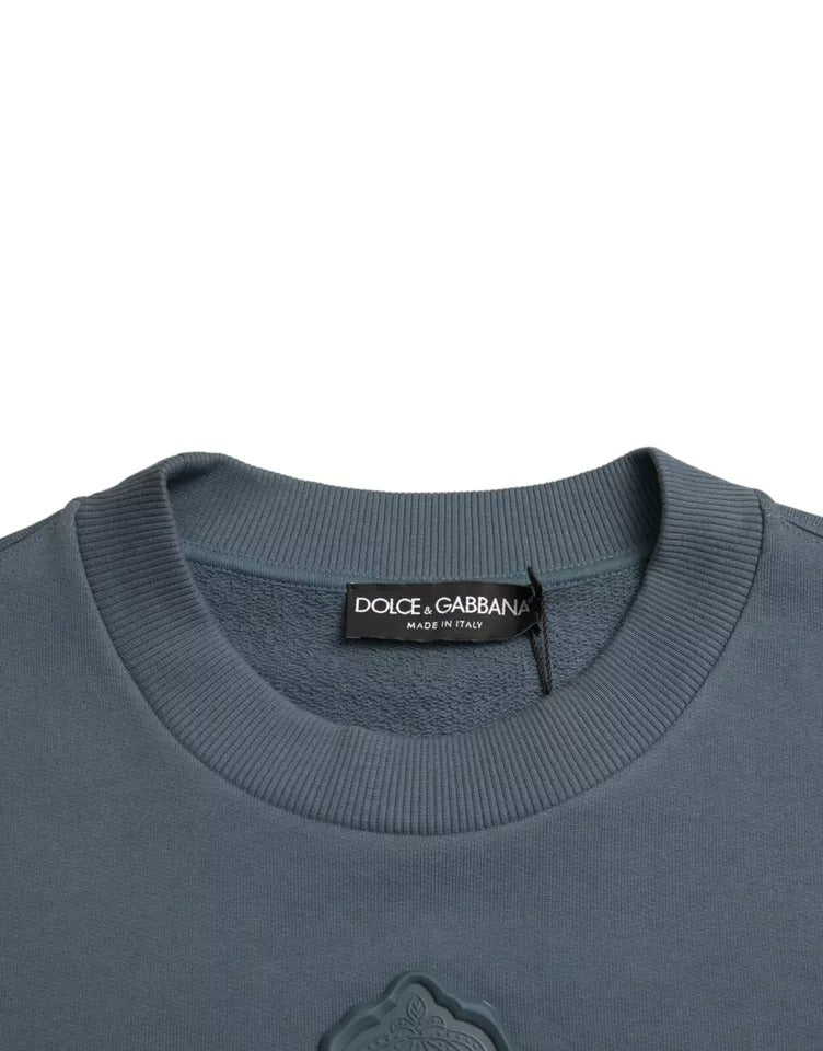 Dolce & Gabbana Blauer Baumwoll-Logoaufnäher Rundhalsausschnitt Herren Pullover Pullover
