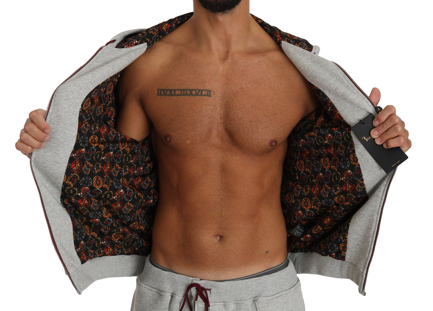 Billionaire Italian Couture Grauer Baumwollpullover Hose Trainingsanzug