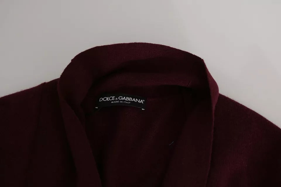 Dolce & Gabbana Bordeauxfarbener Kaschmir-Kronen-Strickjacken-Pullover