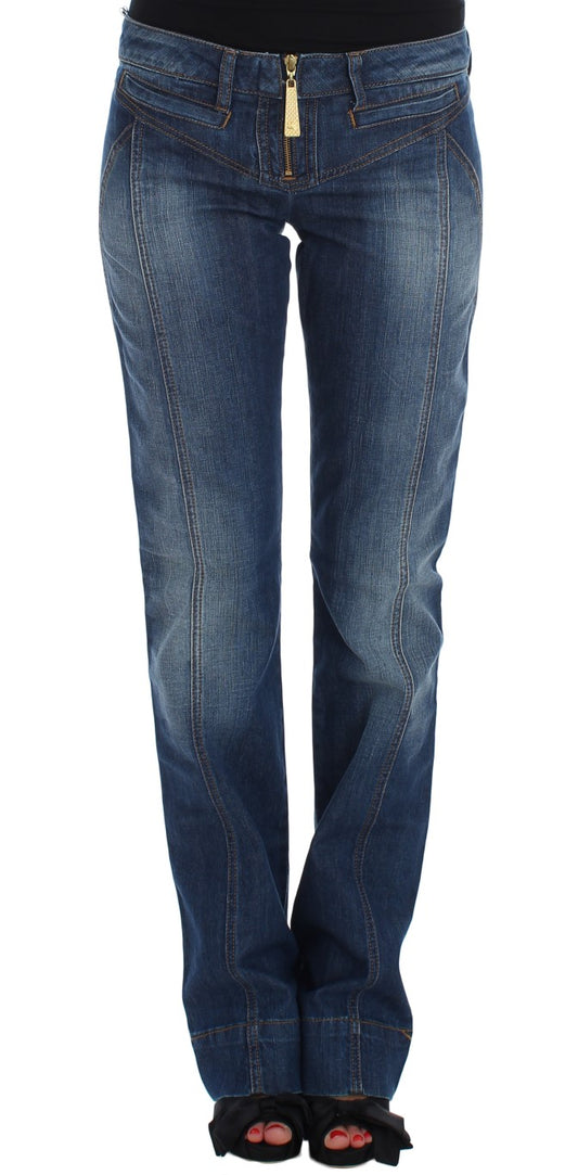 Cavalli Blau gewaschene Baumwoll-Stretch-Jeans mit Stiefelschnitt