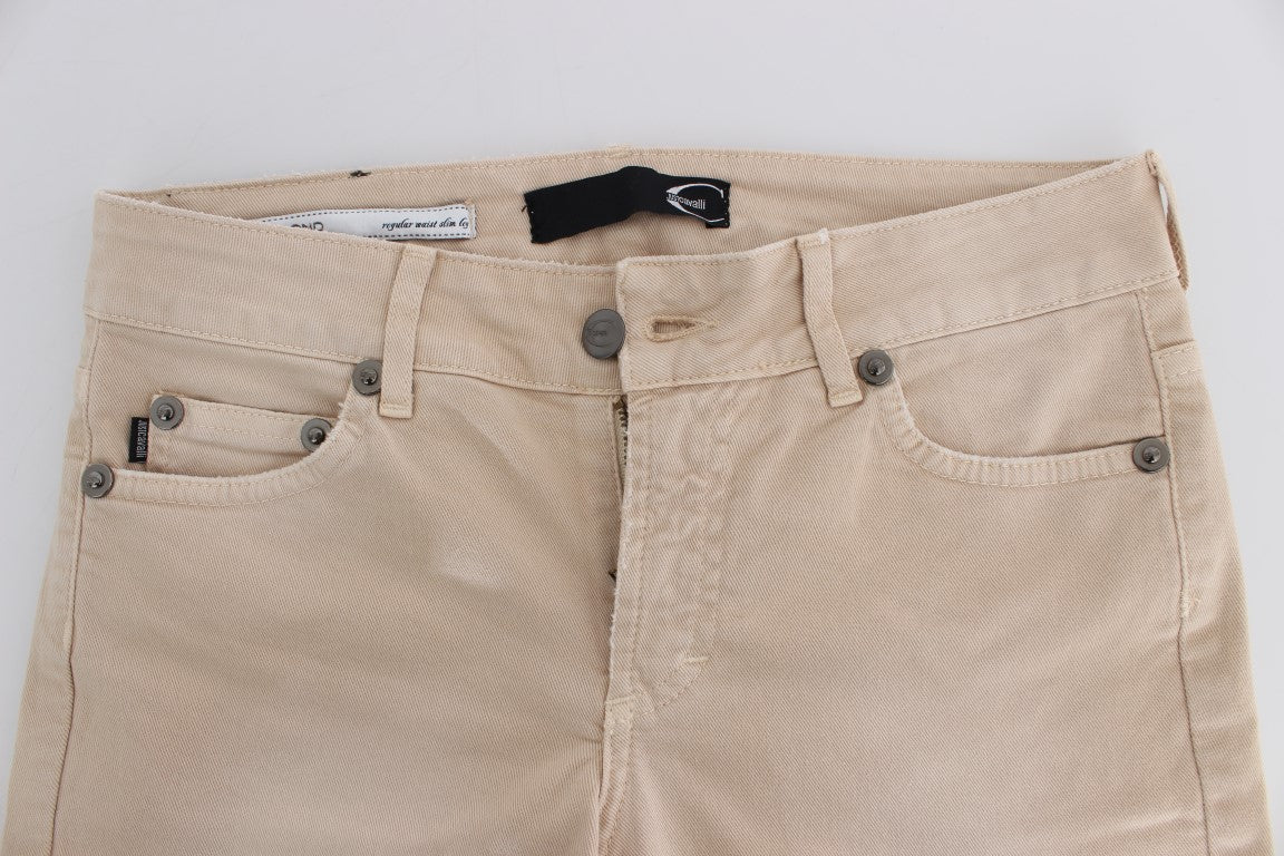 Cavalli Beige gewaschene Slim Fit Baumwoll-Stretch-Jeans