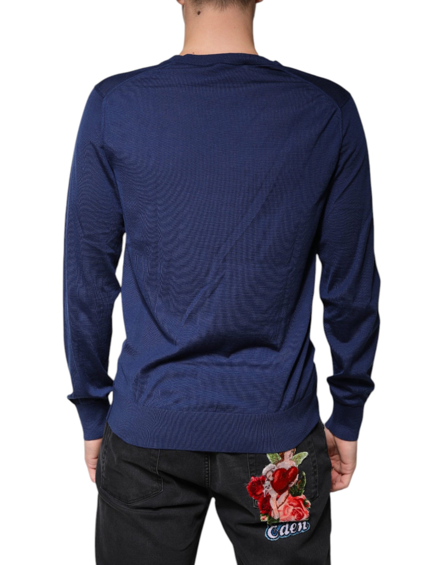 Dolce & Gabbana Marineblauer Kaschmirpullover mit V-Ausschnitt