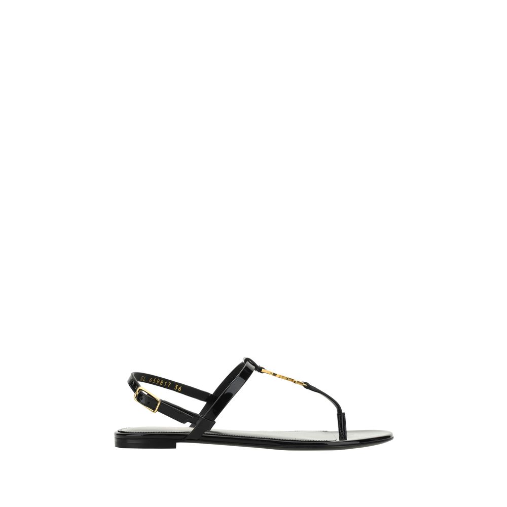 Saint Laurent Schwarze Kalbsleder-Bos-Taurus-Flatsandalen