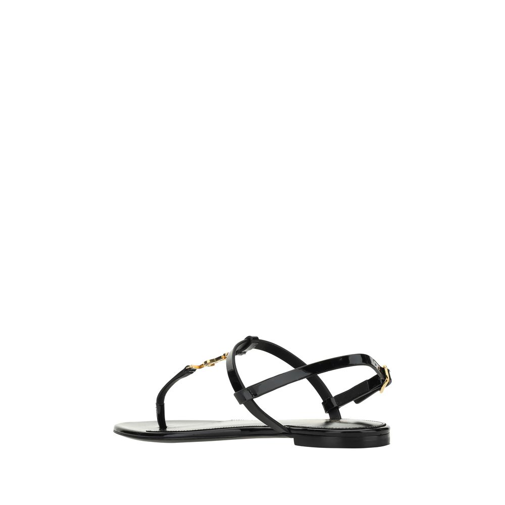 Saint Laurent Schwarze Kalbsleder-Bos-Taurus-Flatsandalen