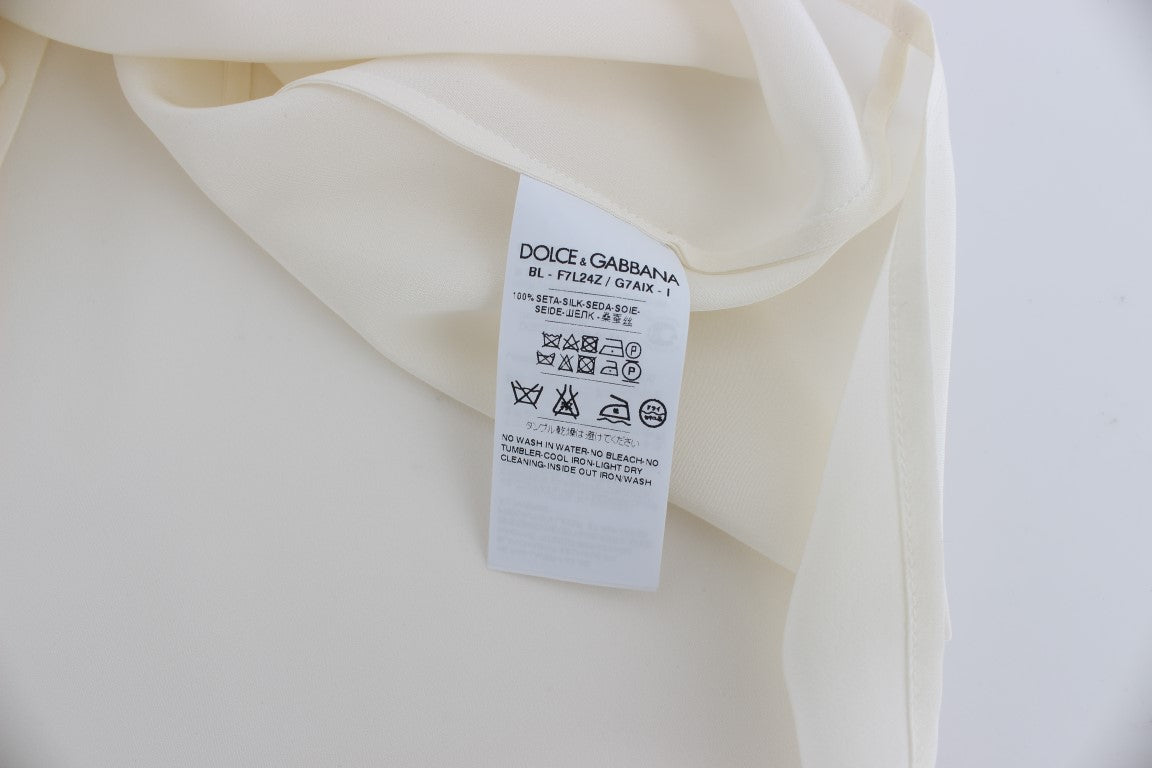Dolce & Gabbana Weiße Pailletten-Schlüssel-Seidenbluse T-shirt Top