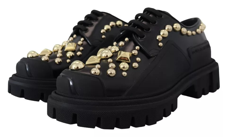 Dolce & Gabbana Schwarze Leder Trekking Derby verschönerte Schuhe