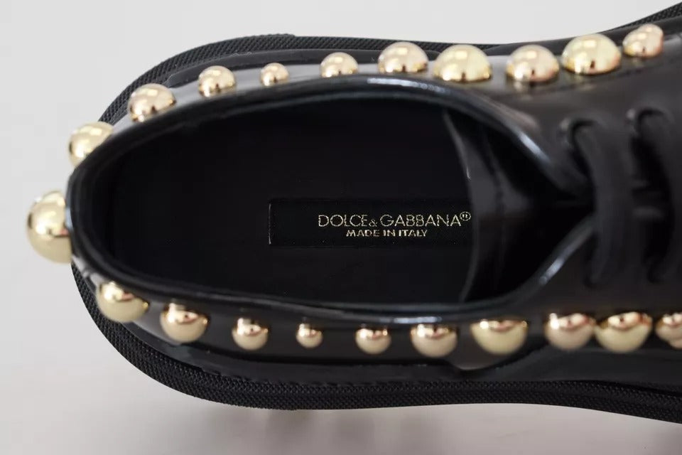 Dolce & Gabbana Schwarze Leder Trekking Derby verschönerte Schuhe