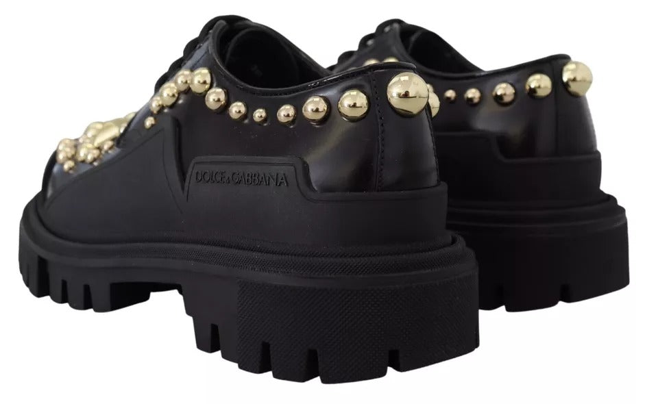 Dolce & Gabbana Schwarze Leder Trekking Derby verschönerte Schuhe