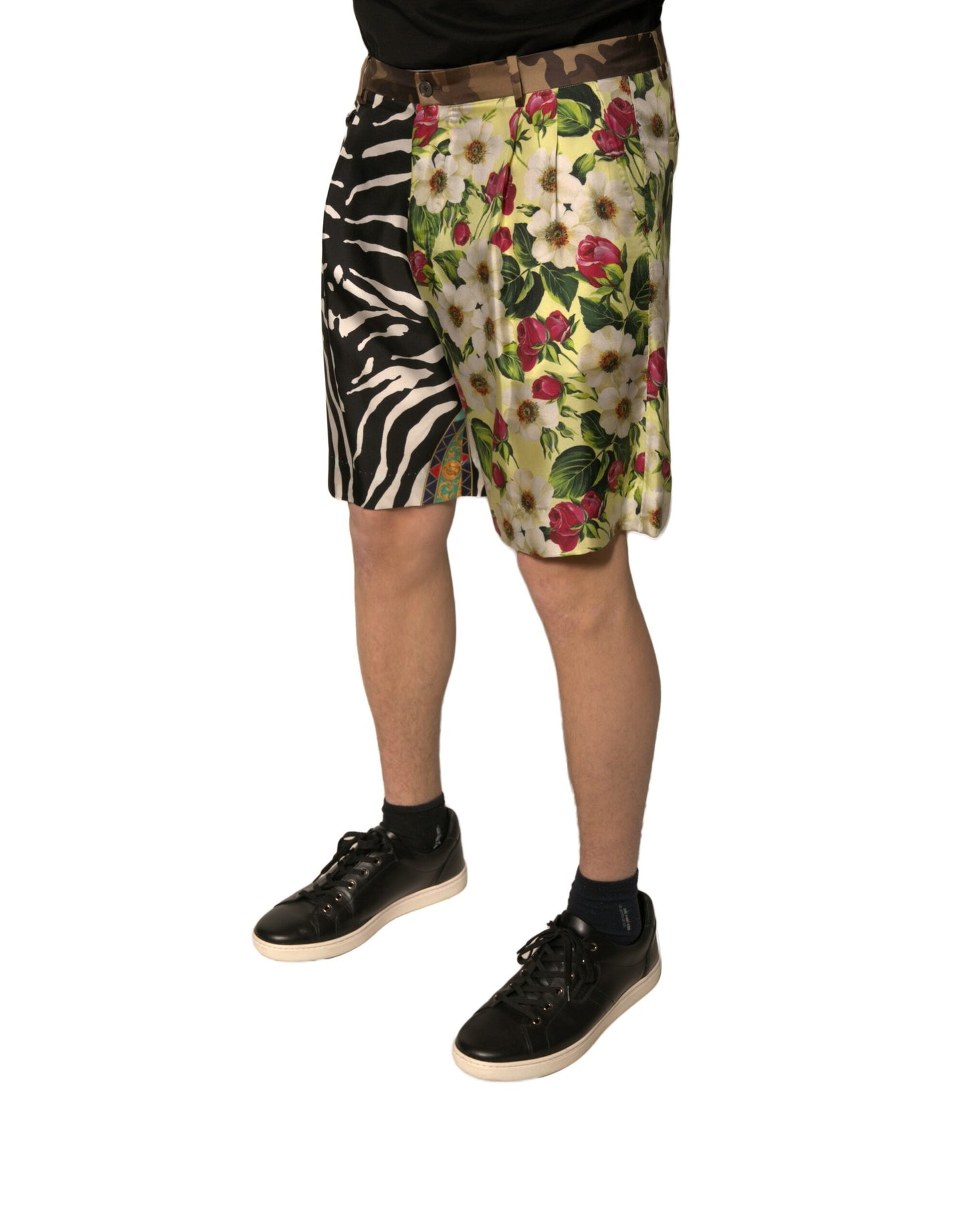 Dolce & Gabbana Multicolor Patchwork Seide Männer Chino Shorts
