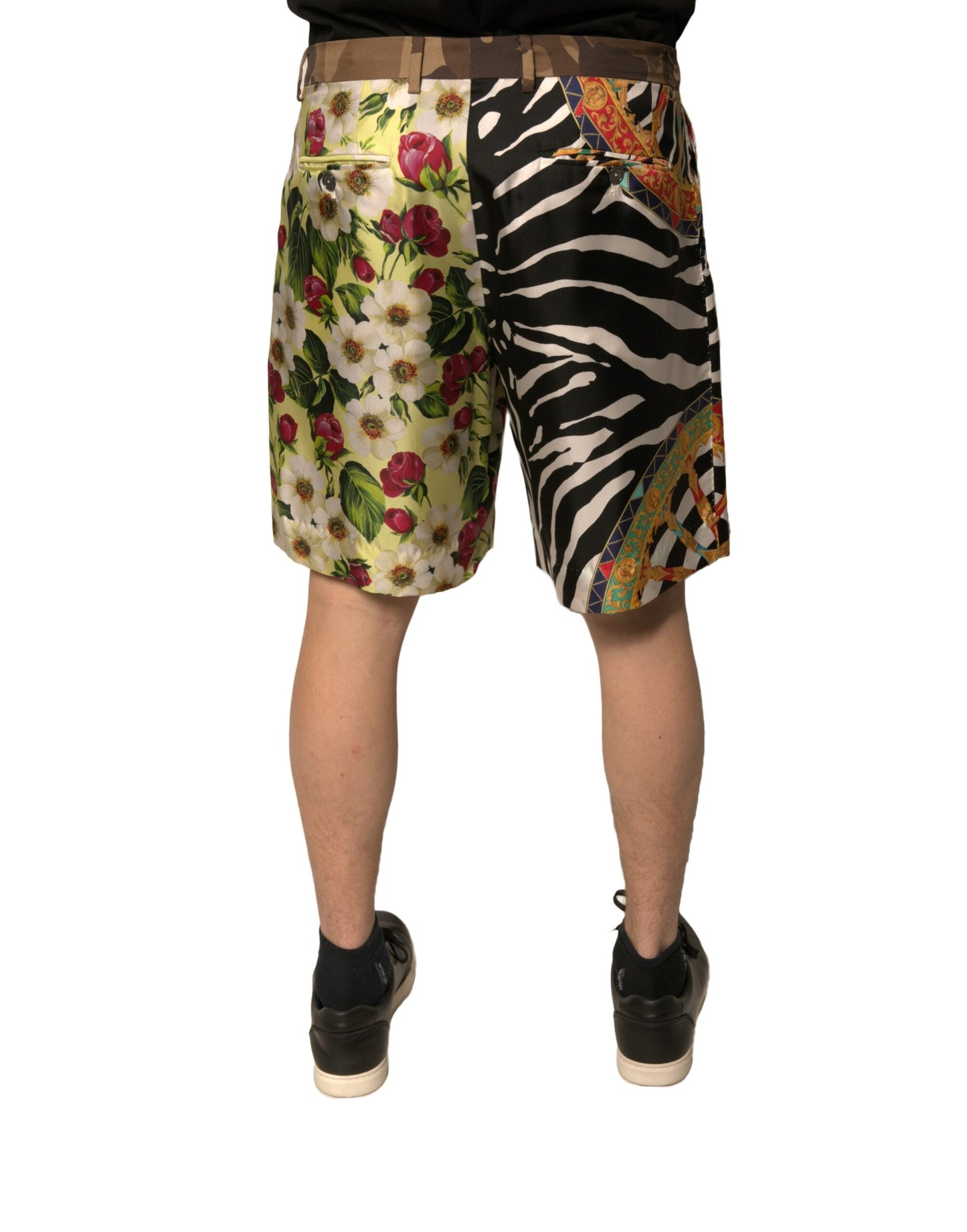 Dolce & Gabbana Multicolor Patchwork Seide Männer Chino Shorts