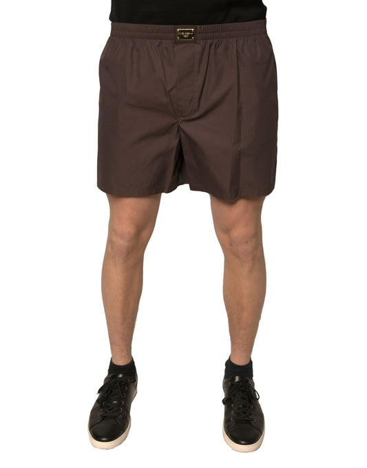 Dolce & Gabbana Braune Baumwollmischung Herren Shorts mit mittlerer Taille