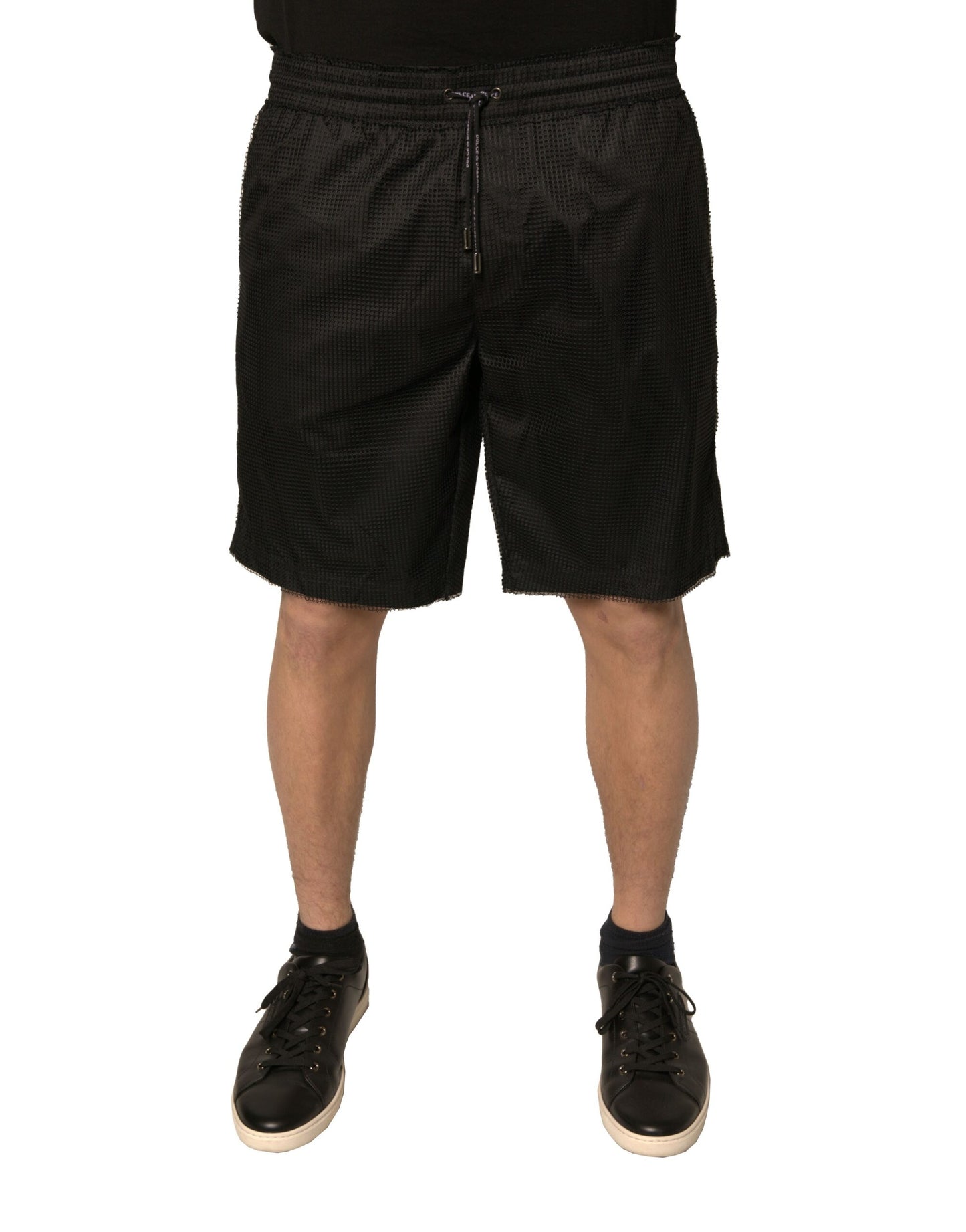 Dolce & Gabbana Schwarze Polyester-Jersey-Shorts mit mittlerer Taille