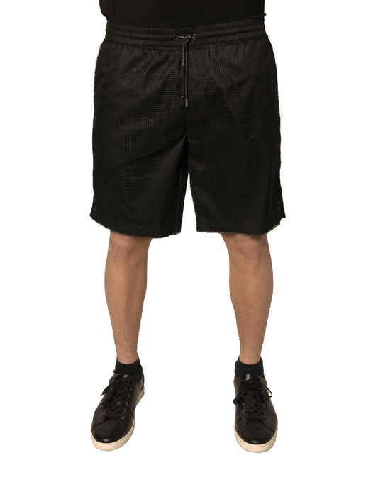Dolce & Gabbana Schwarze Polyester-Jersey-Shorts mit mittlerer Taille
