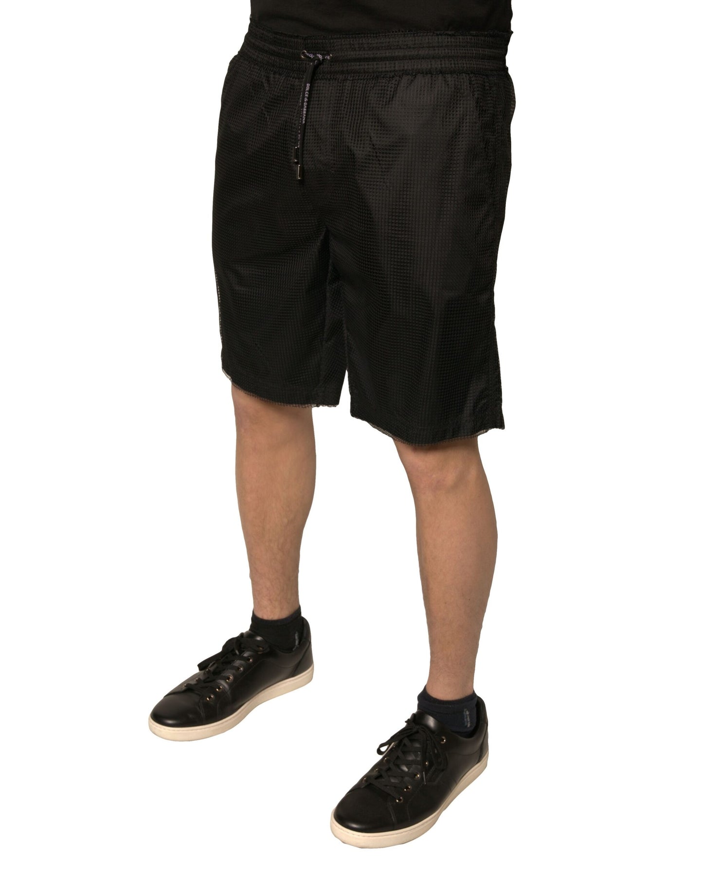 Dolce & Gabbana Schwarze Polyester-Jersey-Shorts mit mittlerer Taille