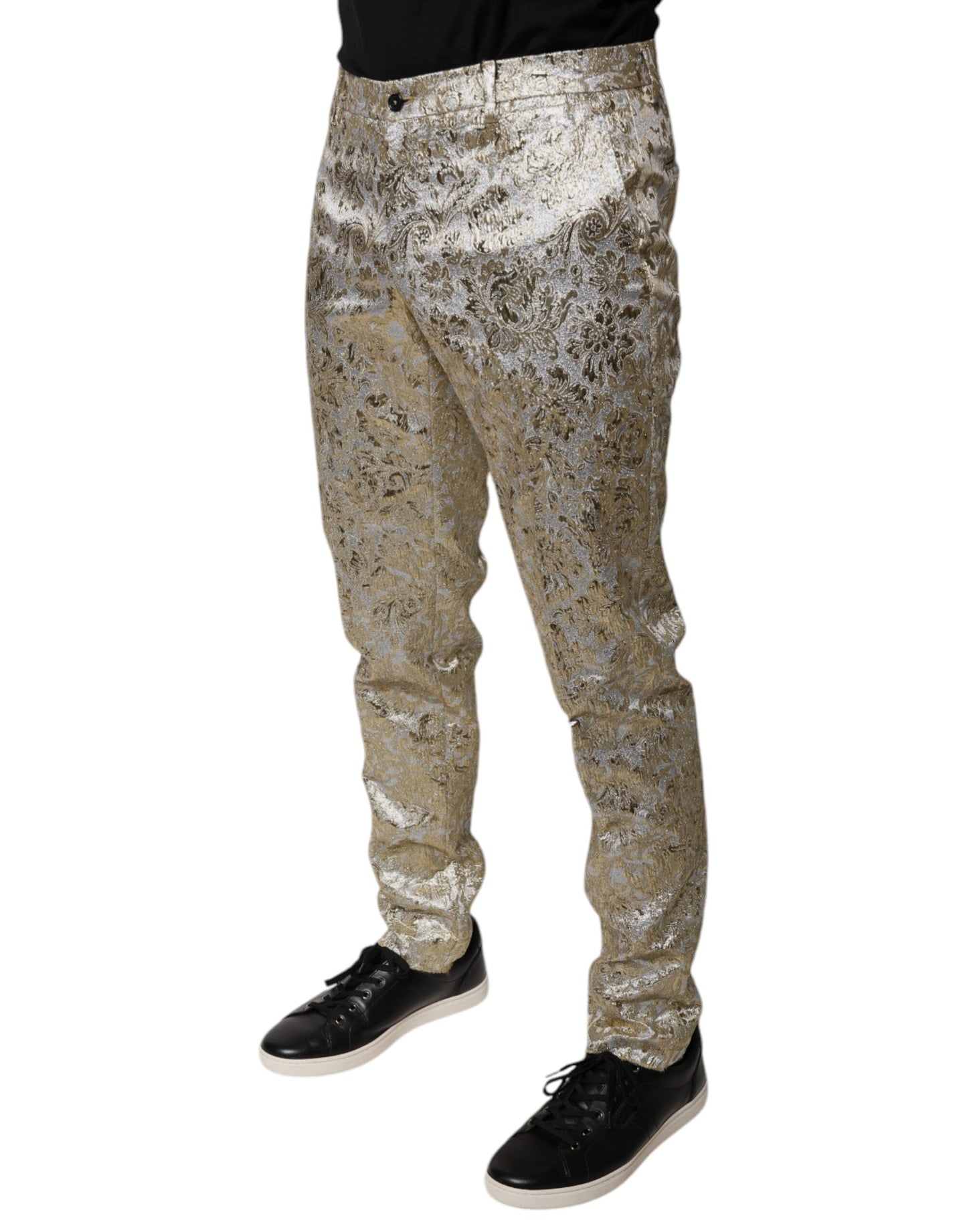 Dolce & Gabbana Gold Floral Jacquard Herren Anzughose