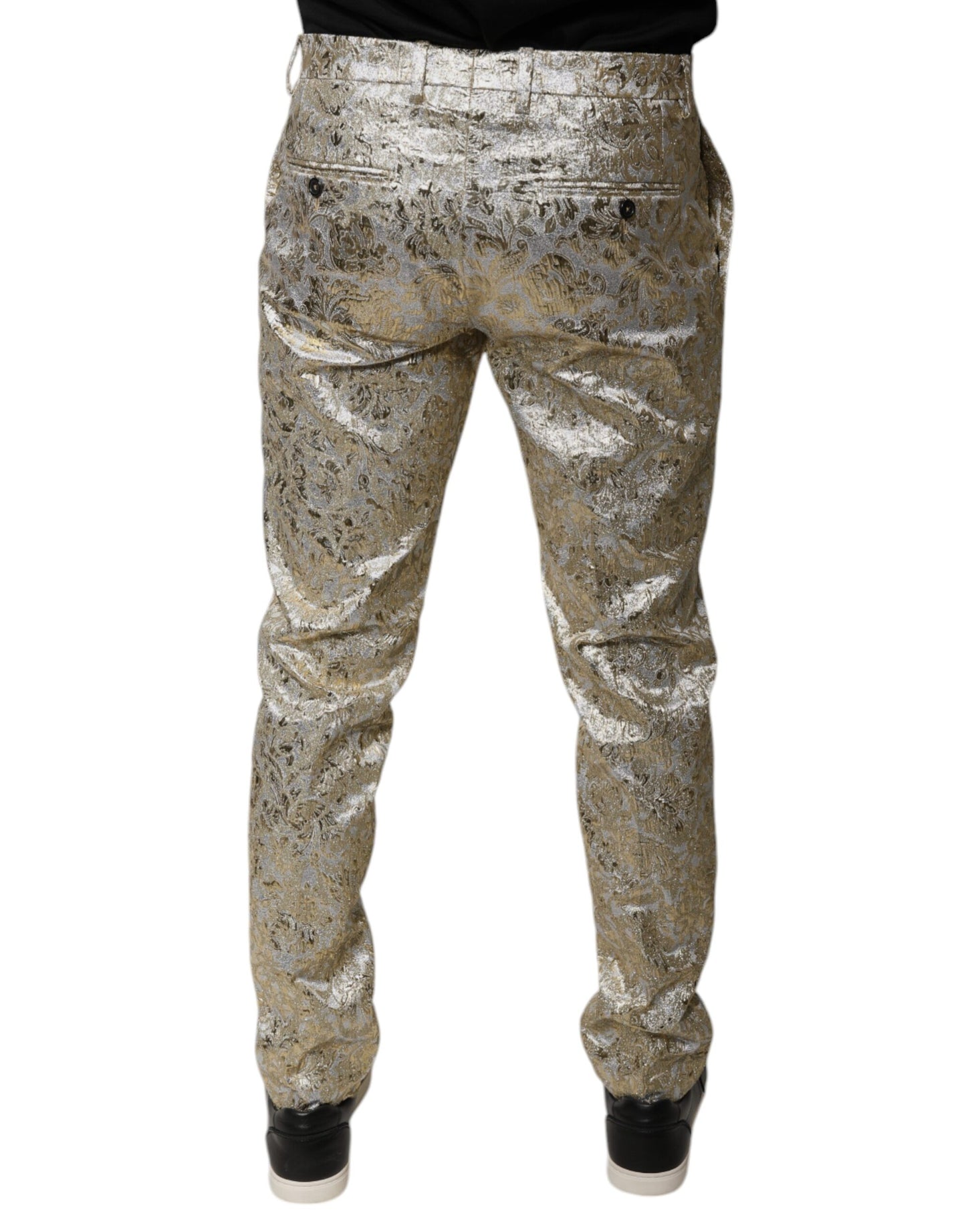 Dolce & Gabbana Gold Floral Jacquard Herren Anzughose